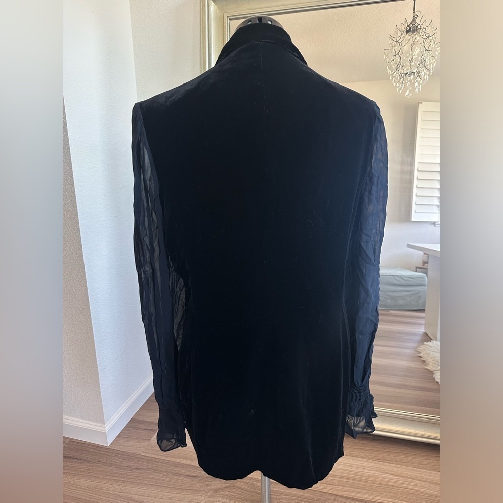Vtg 80s Dorothy Schoelen Velvet Evening Silk Sheer Sleeves beaded Fringe Blazer - Picture 8 of 15